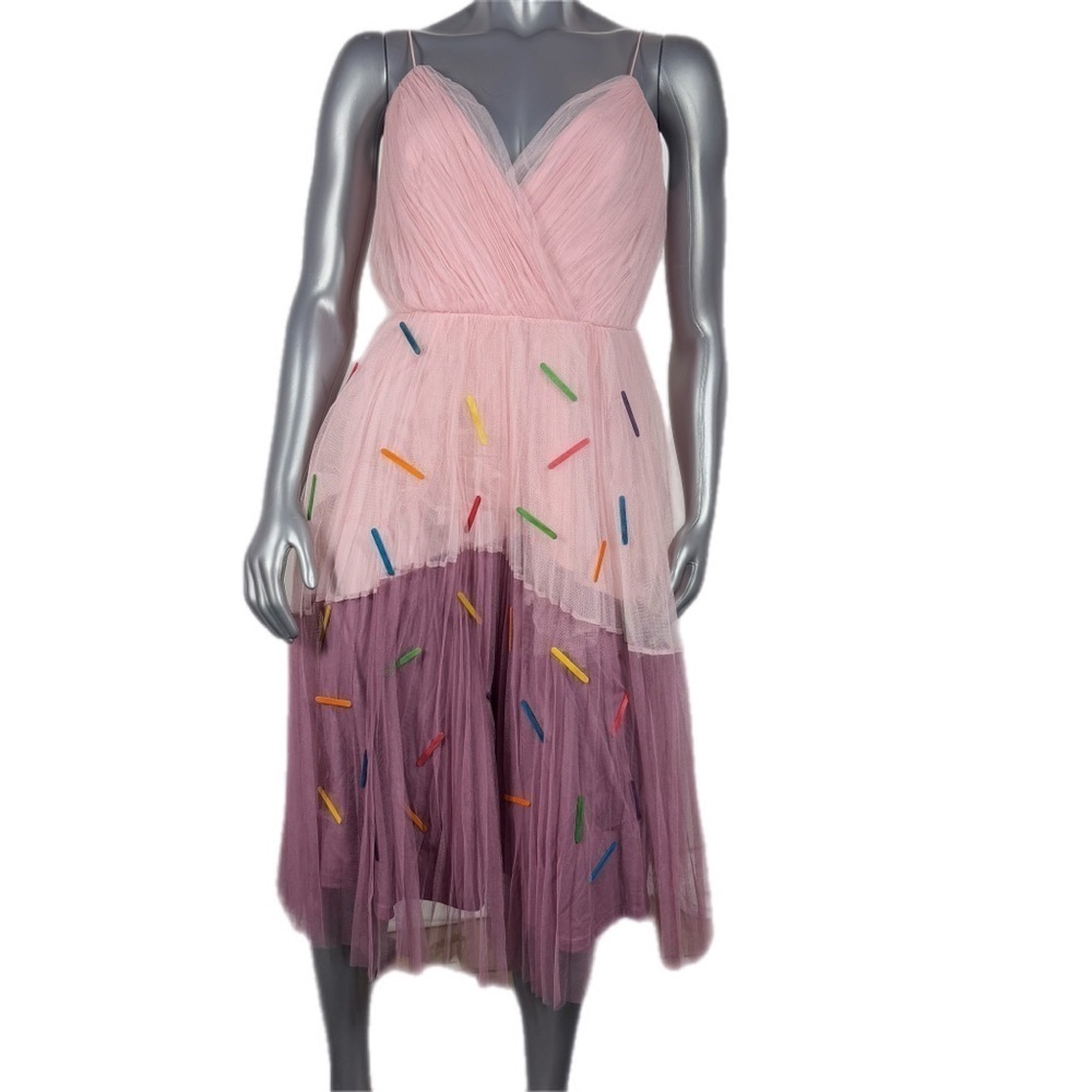 ASOS Pink and Purple Midi Tulle Dress with High-Low Hem & Custom Detailed - Picture 3 of 12